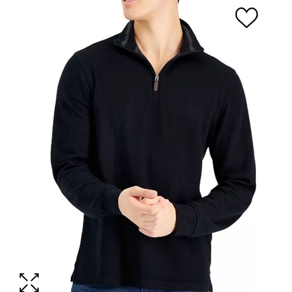 CLUB ROOM Solid Classic-Fit French Rib Quarter-Zip Sweater Deep Black S NWT pkg